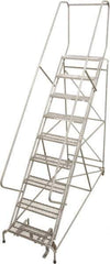 Cotterman - 99" 9 Step Rolling Warehouse Ladder - 50° Incline, 450 Lb Capacity, 90" Platform Height, 32" Base Width x 120" Base Depth, Perforated Tread - Apex Tool & Supply