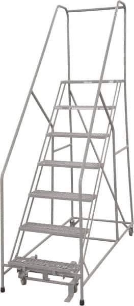 Cotterman - 100" 7 Step Rolling Warehouse Ladder - 50° Incline, 450 Lb Capacity, 70" Platform Height, 30" Base Width x 81" Base Depth, Perforated Tread - Apex Tool & Supply