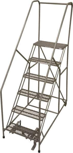 Cotterman - 90" 6 Step Rolling Warehouse Ladder - 50° Incline, 450 Lb Capacity, 60" Platform Height, 30" Base Width x 72" Base Depth, Perforated Tread - Apex Tool & Supply