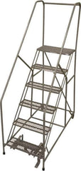 Cotterman - 90" 6 Step Rolling Warehouse Ladder - 50° Incline, 450 Lb Capacity, 60" Platform Height, 30" Base Width x 72" Base Depth, Perforated Tread - Apex Tool & Supply