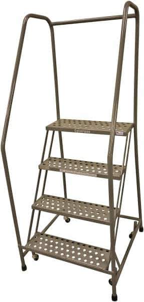 Cotterman - 70" 4 Step Rolling Warehouse Ladder - 50° Incline, 450 Lb Capacity, 40" Platform Height, 30" Base Width x 52" Base Depth, Perforated Tread - Apex Tool & Supply