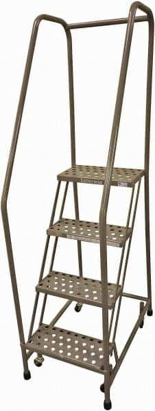 Cotterman - 70" 4 Step Rolling Warehouse Ladder - 50° Incline, 450 Lb Capacity, 40" Platform Height, 20" Base Width x 52" Base Depth, Perforated Tread - Apex Tool & Supply