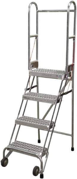 Cotterman - 70" 4 Step Rolling Warehouse Ladder - Portable Folding Safety Ladder, 350 Lb Capacity, 40" Platform Height, 21" Base Width x 36" Base Depth, Serrated - Apex Tool & Supply