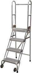 Cotterman - 70" 4 Step Rolling Warehouse Ladder - Portable Folding Safety Ladder, 350 Lb Capacity, 40" Platform Height, 21" Base Width x 36" Base Depth, Serrated - Apex Tool & Supply