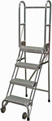Cotterman - 70" 4 Step Rolling Warehouse Ladder - Portable Folding Safety Ladder, 350 Lb Capacity, 40" Platform Height, 21" Base Width x 36" Base Depth, Perforated Tread - Apex Tool & Supply