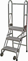 Cotterman - 60" 3 Step Rolling Warehouse Ladder - Portable Folding Safety Ladder, 350 Lb Capacity, 30" Platform Height, 21" Base Width x 28" Base Depth, Serrated - Apex Tool & Supply