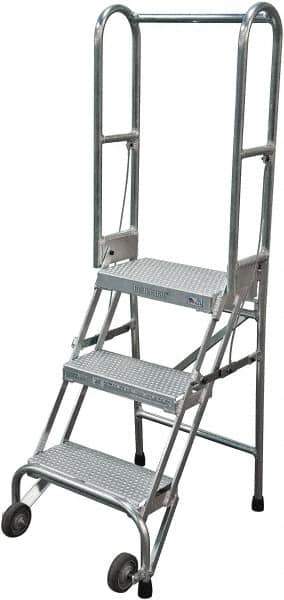 Cotterman - 60" 3 Step Rolling Warehouse Ladder - Portable Folding Safety Ladder, 350 Lb Capacity, 30" Platform Height, 21" Base Width x 28" Base Depth, Perforated Tread - Apex Tool & Supply
