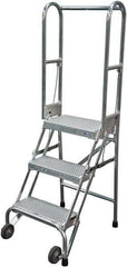 Cotterman - 60" 3 Step Rolling Warehouse Ladder - Portable Folding Safety Ladder, 350 Lb Capacity, 30" Platform Height, 21" Base Width x 28" Base Depth, Perforated Tread - Apex Tool & Supply
