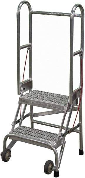 Cotterman - 50" 2 Step Rolling Warehouse Ladder - Portable Folding Safety Ladder, 350 Lb Capacity, 20" Platform Height, 21" Base Width x 22" Base Depth, Serrated - Apex Tool & Supply