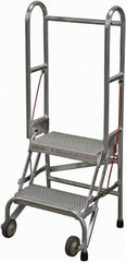 Cotterman - 50" 2 Step Rolling Warehouse Ladder - Portable Folding Safety Ladder, 350 Lb Capacity, 20" Platform Height, 21" Base Width x 22" Base Depth, Perforated Tread - Apex Tool & Supply
