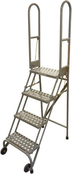 Cotterman - 70" 4 Step Rolling Warehouse Ladder - Portable Folding Safety Ladder, 350 Lb Capacity, 40" Platform Height, 21" Base Width x 36" Base Depth, Rubber Matted - Apex Tool & Supply