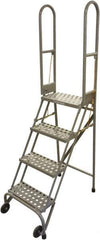 Cotterman - 70" 4 Step Rolling Warehouse Ladder - Portable Folding Safety Ladder, 350 Lb Capacity, 40" Platform Height, 21" Base Width x 36" Base Depth, Rubber Matted - Apex Tool & Supply