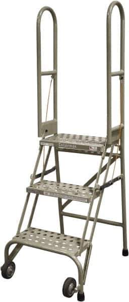 Cotterman - 60" 3 Step Rolling Warehouse Ladder - Portable Folding Safety Ladder, 350 Lb Capacity, 30" Platform Height, 21" Base Width x 28" Base Depth, Perforated Tread - Apex Tool & Supply
