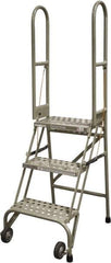 Cotterman - 60" 3 Step Rolling Warehouse Ladder - Portable Folding Safety Ladder, 350 Lb Capacity, 30" Platform Height, 21" Base Width x 28" Base Depth, Perforated Tread - Apex Tool & Supply