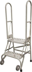 Cotterman - 50" 2 Step Rolling Warehouse Ladder - Portable Folding Safety Ladder, 350 Lb Capacity, 20" Platform Height, 21" Base Width x 22" Base Depth, Perforated Tread - Apex Tool & Supply