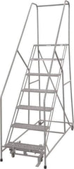 Cotterman - 100" 7 Step Rolling Warehouse Ladder - 50° Incline, 450 Lb Capacity, 70" Platform Height, 33" Base Width x 69" Base Depth, Perforated Tread - Apex Tool & Supply