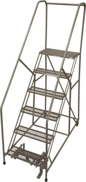 Cotterman - 90" 6 Step Rolling Warehouse Ladder - 50° Incline, 450 Lb Capacity, 60" Platform Height, 33" Base Width x 60" Base Depth, Perforated Tread - Apex Tool & Supply