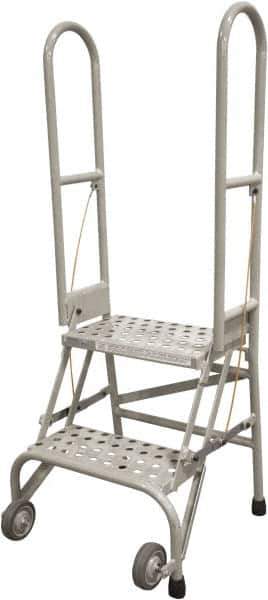 Cotterman - 50" 2 Step Rolling Warehouse Ladder - Portable Folding Safety Ladder, 350 Lb Capacity, 20" Platform Height, 21" Base Width x 22" Base Depth, Rubber Matted - Apex Tool & Supply