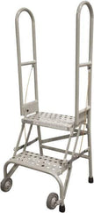 Cotterman - 50" 2 Step Rolling Warehouse Ladder - Portable Folding Safety Ladder, 350 Lb Capacity, 20" Platform Height, 21" Base Width x 22" Base Depth, Rubber Matted - Apex Tool & Supply