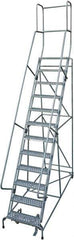 Cotterman - 162" 12 Step Rolling Warehouse Ladder - 50° Incline, 450 Lb Capacity, 120" Platform Height, 34" Base Width x 116" Base Depth, Perforated Tread - Apex Tool & Supply