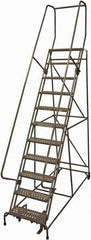 Cotterman - 140" 11 Step Rolling Warehouse Ladder - 50° Incline, 450 Lb Capacity, 110" Platform Height, 34" Base Width x 106" Base Depth, Perforated Tread - Apex Tool & Supply