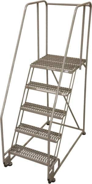 Cotterman - 80" 5 Step Rolling Warehouse Ladder - Tilt & Roll Safety Ladder, 450 Lb Capacity, 50" Platform Height, 28" Base Width x 53" Base Depth, Serrated Steel - Apex Tool & Supply