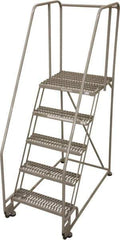 Cotterman - 80" 5 Step Rolling Warehouse Ladder - Tilt & Roll Safety Ladder, 450 Lb Capacity, 50" Platform Height, 28" Base Width x 53" Base Depth, Serrated Steel - Apex Tool & Supply
