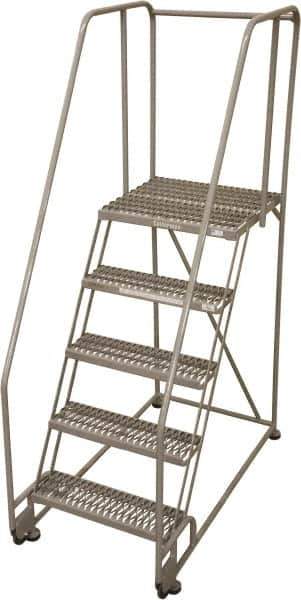Cotterman - 80" 5 Step Rolling Warehouse Ladder - Tilt & Roll Safety Ladder, 450 Lb Capacity, 50" Platform Height, 28" Base Width x 43" Base Depth, Expanded Metal Tread - Apex Tool & Supply