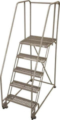 Cotterman - 80" 5 Step Rolling Warehouse Ladder - Tilt & Roll Safety Ladder, 450 Lb Capacity, 50" Platform Height, 28" Base Width x 43" Base Depth, Expanded Metal Tread - Apex Tool & Supply