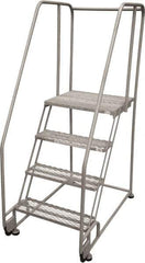 Cotterman - 70" 4 Step Rolling Warehouse Ladder - Tilt & Roll Safety Ladder, 450 Lb Capacity, 40" Platform Height, 28" Base Width x 47" Base Depth, Perforated Tread - Apex Tool & Supply