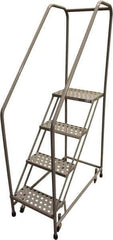 Cotterman - 70" 4 Step Rolling Warehouse Ladder - 50° Incline, 450 Lb Capacity, 40" Platform Height, 30" Base Width x 40" Base Depth, Perforated Tread - Apex Tool & Supply