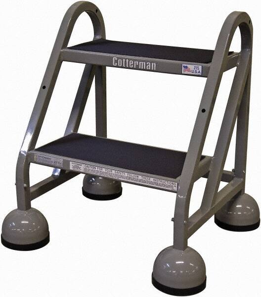 Cotterman - 23" 2 Step Rolling Warehouse Ladder - Rolling Steel Office Ladder, 450 Lb Capacity, 18" Platform Height, 21" Base Width x 23" Base Depth, Rubber Matted - Apex Tool & Supply