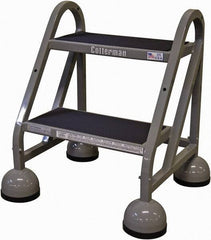 Cotterman - 23" 2 Step Rolling Warehouse Ladder - Rolling Steel Office Ladder, 450 Lb Capacity, 18" Platform Height, 21" Base Width x 23" Base Depth, Rubber Matted - Apex Tool & Supply