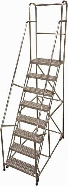 Cotterman - 110" 8 Step Rolling Warehouse Ladder - Rolling Safety Ladder, 350 Lb Capacity, 80" Platform Height, 30" Base Width x 63" Base Depth, Serrated - Apex Tool & Supply