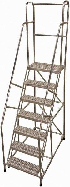 Cotterman - 100" 7 Step Rolling Warehouse Ladder - Rolling Safety Ladder, 350 Lb Capacity, 70" Platform Height, 30" Base Width x 57" Base Depth, Serrated - Apex Tool & Supply