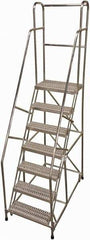 Cotterman - 100" 7 Step Rolling Warehouse Ladder - Rolling Safety Ladder, 350 Lb Capacity, 70" Platform Height, 30" Base Width x 57" Base Depth, Serrated - Apex Tool & Supply