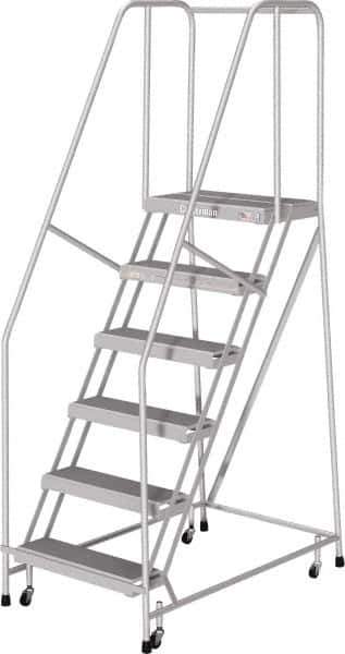 Cotterman - 90" 6 Step Rolling Warehouse Ladder - Rolling Safety Ladder, 350 Lb Capacity, 60" Platform Height, 30" Base Width x 50" Base Depth, Serrated - Apex Tool & Supply
