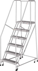 Cotterman - 90" 6 Step Rolling Warehouse Ladder - Rolling Safety Ladder, 350 Lb Capacity, 60" Platform Height, 30" Base Width x 50" Base Depth, Serrated - Apex Tool & Supply