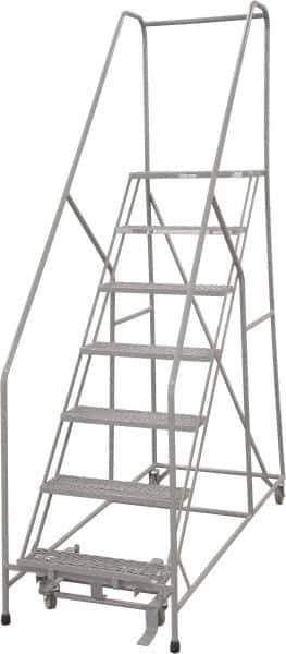 Cotterman - 100" 7 Step Rolling Warehouse Ladder - 50° Incline, 450 Lb Capacity, 70" Platform Height, 30" Base Width x 69" Base Depth, Perforated Tread - Apex Tool & Supply