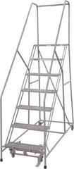 Cotterman - 100" 7 Step Rolling Warehouse Ladder - 50° Incline, 450 Lb Capacity, 70" Platform Height, 30" Base Width x 69" Base Depth, Perforated Tread - Apex Tool & Supply