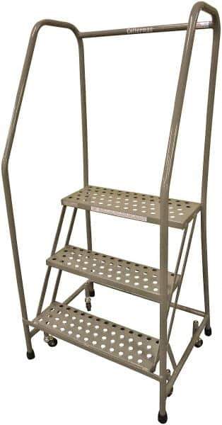 Cotterman - 60" 3 Step Rolling Warehouse Ladder - 50° Incline, 450 Lb Capacity, 30" Platform Height, 20" Base Width x 44" Base Depth, Perforated Tread - Apex Tool & Supply