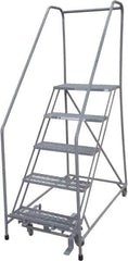 Cotterman - 80" 5 Step Rolling Warehouse Ladder - 50° Incline, 450 Lb Capacity, 50" Platform Height, 30" Base Width x 63" Base Depth, Perforated Tread - Apex Tool & Supply