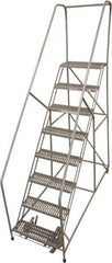 Cotterman - 90" 8 Step Rolling Warehouse Ladder - 50° Incline, 450 Lb Capacity, 80" Platform Height, 32" Base Width x 110" Base Depth, Perforated Tread - Apex Tool & Supply