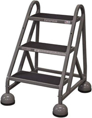 Cotterman - 33" 3 Step Rolling Warehouse Ladder - Rolling Steel Office Ladder, 450 Lb Capacity, 27" Platform Height, 25" Base Width x 28" Base Depth, Rubber Matted - Apex Tool & Supply