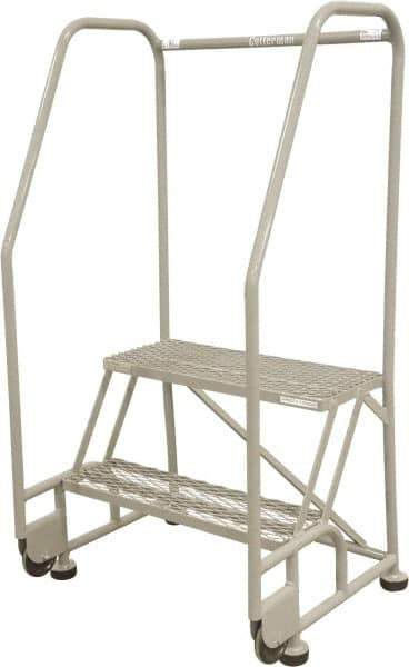 Cotterman - 50" 2 Step Rolling Warehouse Ladder - Tilt & Roll Safety Ladder, 450 Lb Capacity, 20" Platform Height, 28" Base Width x 24" Base Depth, Expanded Metal Tread - Apex Tool & Supply