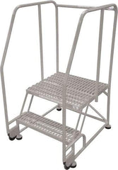 Cotterman - 50" 2 Step Rolling Warehouse Ladder - Tilt & Roll Safety Ladder, 450 Lb Capacity, 20" Platform Height, 34" Base Width x 28" Base Depth, Perforated Tread - Apex Tool & Supply