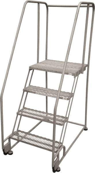 Cotterman - 70" 4 Step Rolling Warehouse Ladder - Tilt & Roll Safety Ladder, 450 Lb Capacity, 40" Platform Height, 28" Base Width x 47" Base Depth, Expanded Metal Tread - Apex Tool & Supply