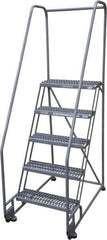 Cotterman - 80" 5 Step Rolling Warehouse Ladder - Tilt & Roll Safety Ladder, 450 Lb Capacity, 50" Platform Height, 28" Base Width x 43" Base Depth, Expanded Metal Tread - Apex Tool & Supply