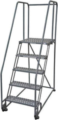 Cotterman - 80" 5 Step Rolling Warehouse Ladder - Tilt & Roll Safety Ladder, 450 Lb Capacity, 50" Platform Height, 28" Base Width x 53" Base Depth, Perforated Tread - Apex Tool & Supply