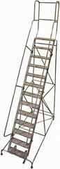 Cotterman - 172" 13 Step Rolling Warehouse Ladder - 50° Incline, 450 Lb Capacity, 130" Platform Height, 44" Base Width x 125" Base Depth, Perforated Tread - Apex Tool & Supply